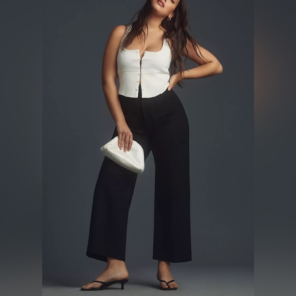NWT Anthropologie Maeve The Colette Ponte Crop Wide-Leg Pants Stretch Black 30 - Picture 1 of 11